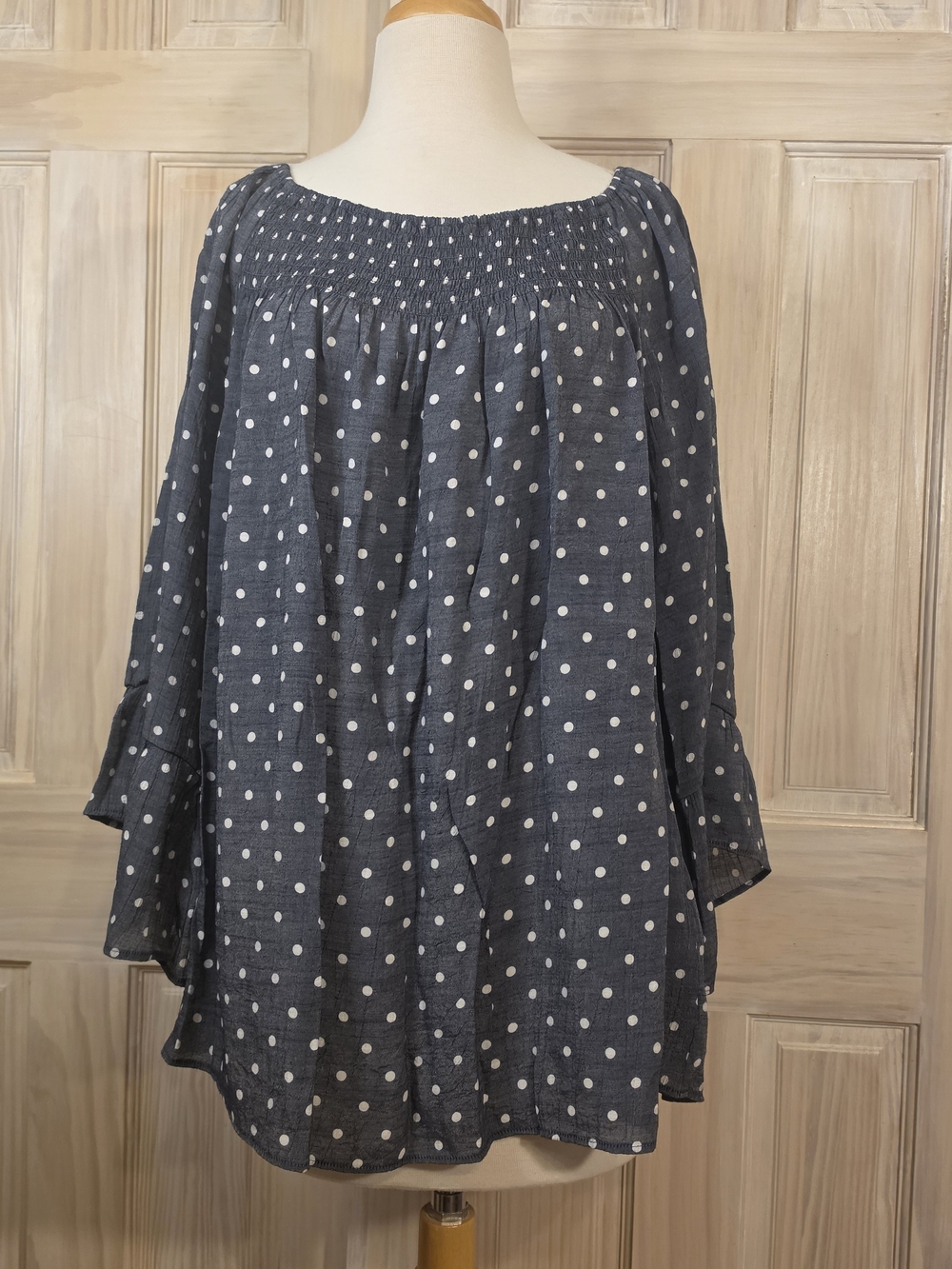 Zac & Rachel Blue Polka Dot Smocked Off-Shoulder Tunic In Size 2X